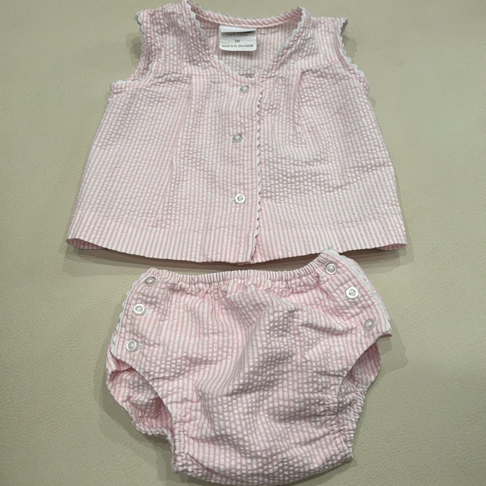 Lullababy Jill Diaper Set - Pink Summer Seersucker 0-3 months